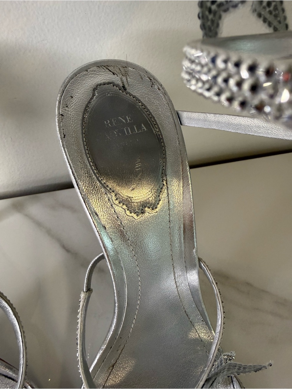 René Caovilla Cleo Star Silver Crystal Spiral Heels Sandals - Picture 4 of 13